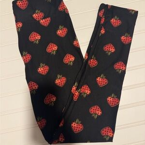 LuLaRoe Black Leggings with Red Strawberry Print